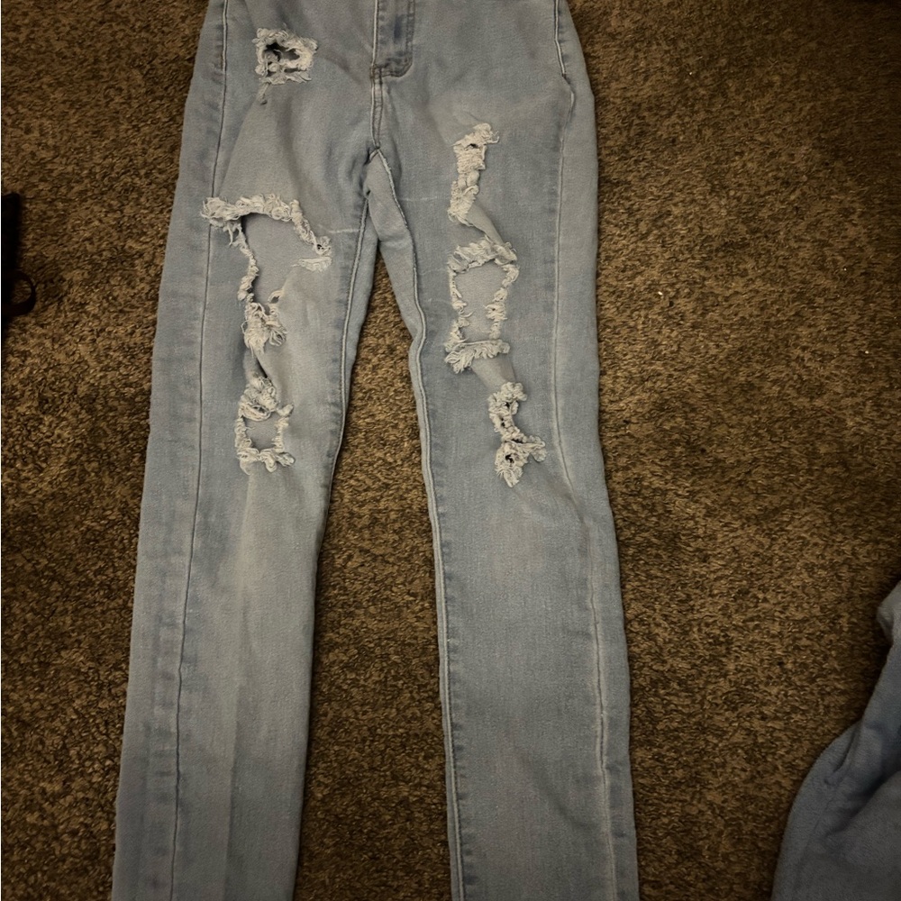 Fashion Nova Ripped Light Blue Skinny Jeans